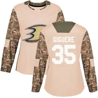 Women's Jean-Sebastien Giguere Anaheim Ducks Veterans Day Practice Jersey - Camo Authentic