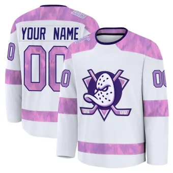 Youth Custom Anaheim Ducks 2024 Hockey Fights Cancer Practice Jersey - White Premium