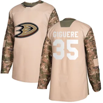 Youth Jean-Sebastien Giguere Anaheim Ducks Veterans Day Practice Jersey - Camo Authentic